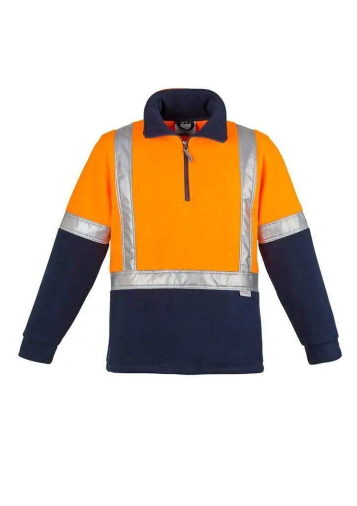 SYZMIK Men’s Hi-Vis Fleece Shoulder Taped Jumper ZT462 Work Wear Syzmik Orange/Navy S